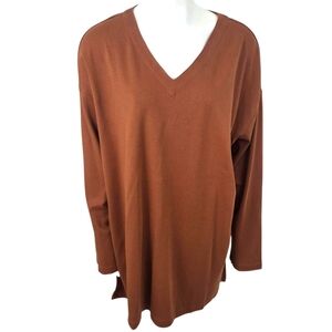 J.Jill Supima Cotton V-neck Tunic Top Blouse Long Sleeve Brown Womens XL Tall